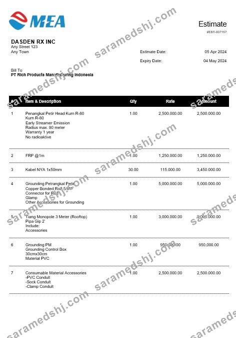 INDONESIA MEA business utility bill Word and PDF template